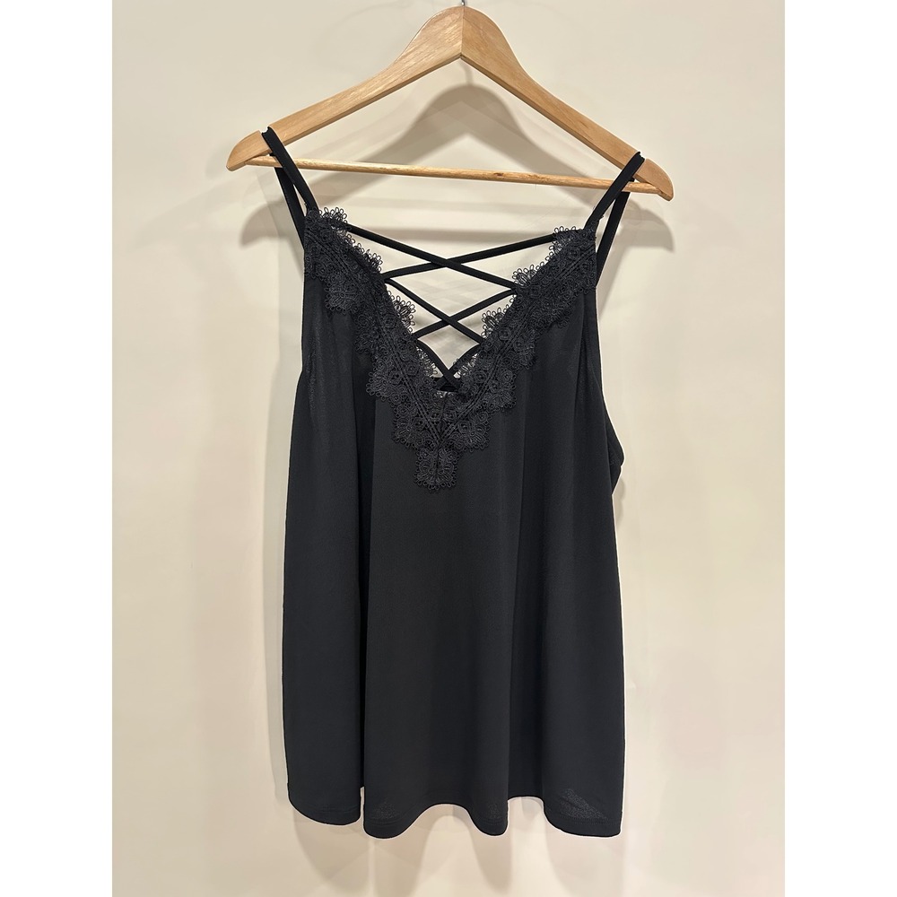 Maurices Black Lace Criss Cross Cami Tank Top Plus Size 1X Sleeveless NWT